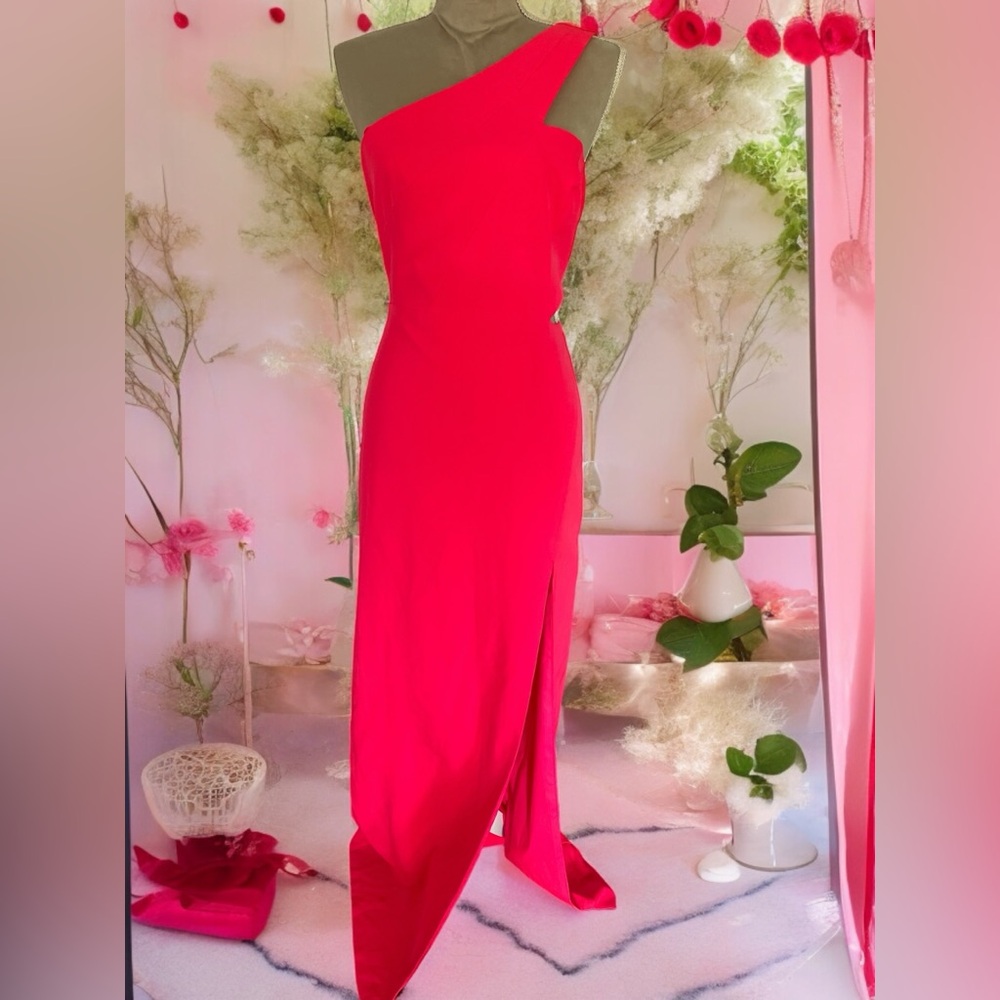 Adian by Adian Mattox One Shoulder Crepe Cutout Long Gown Size 10